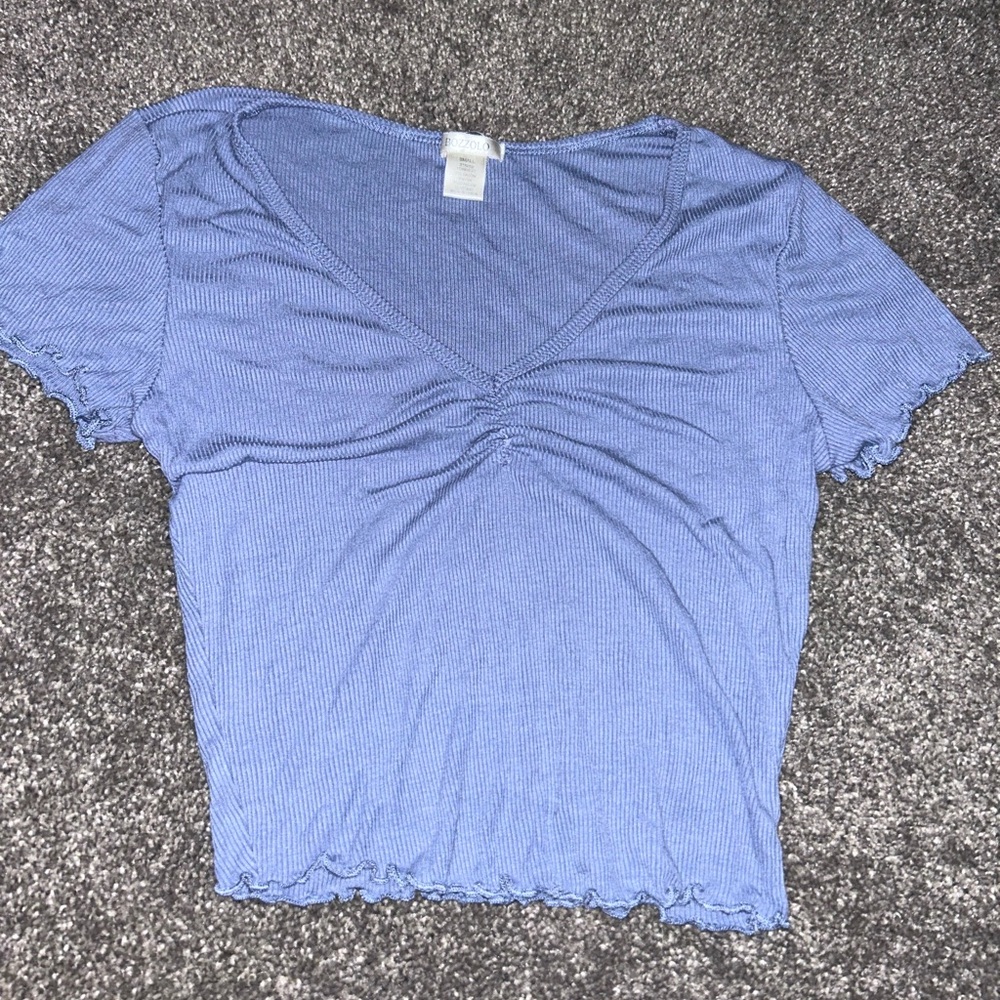 Ribbed v neck crop top indigo